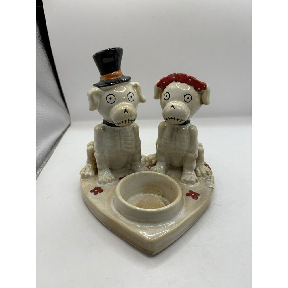 Yankee Candle Boney Bunch Bonesy Dog Skeleton Couple Tea Light Holder Halloween
